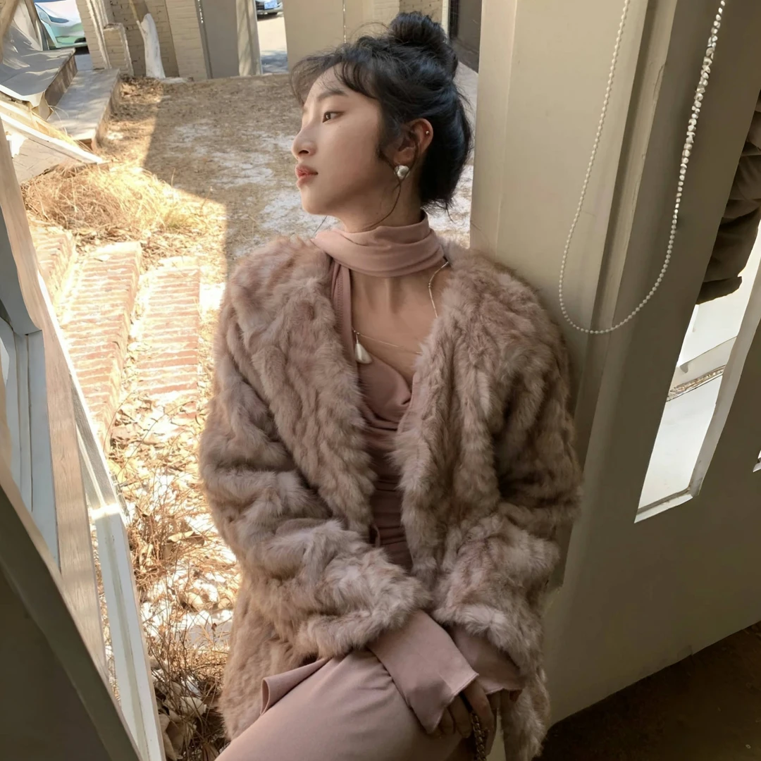 【温柔粉粉】气质风v领短款毛毛外套女冬季新款