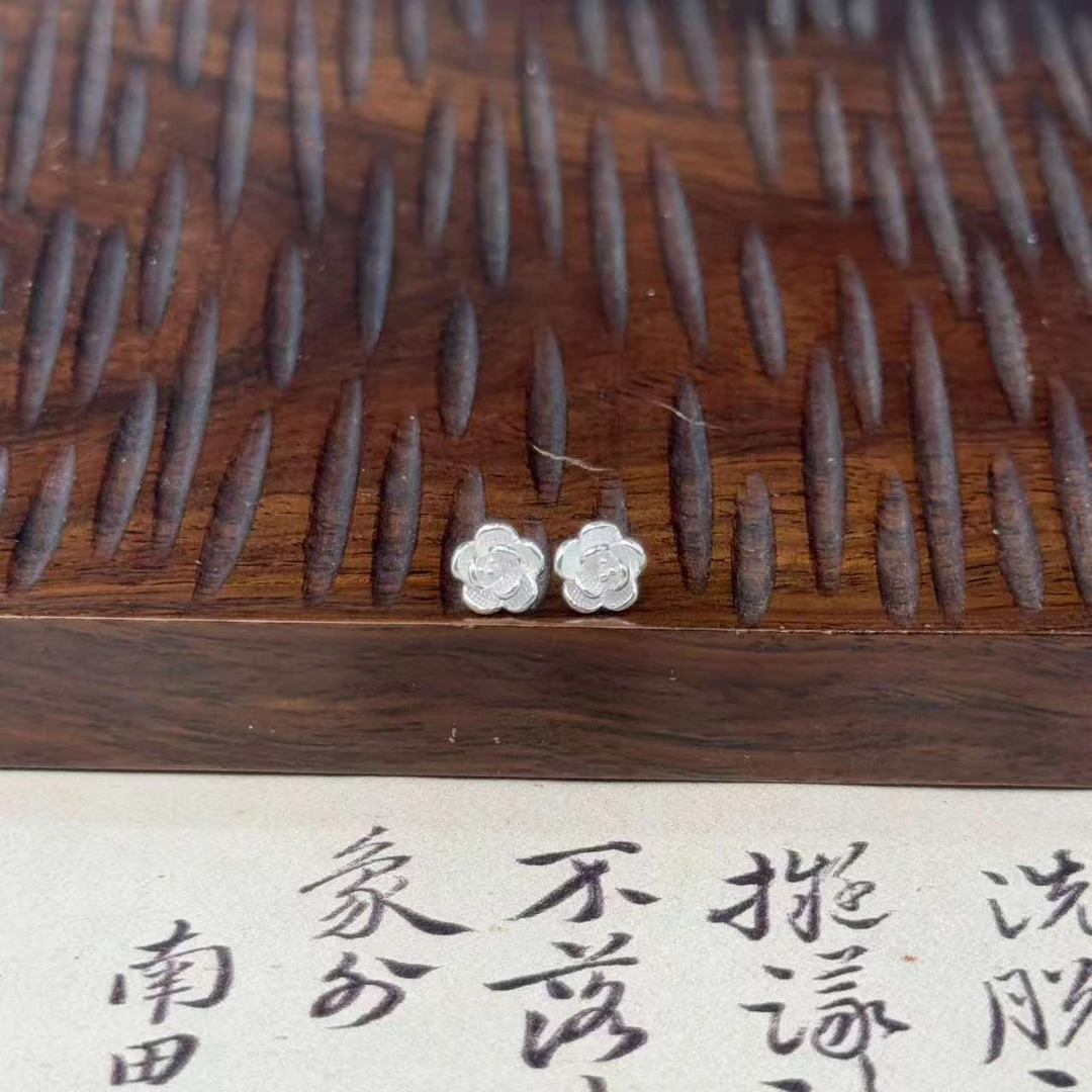 足银耳饰 【北野珠宝】足银山茶花耳钉-B08H-70