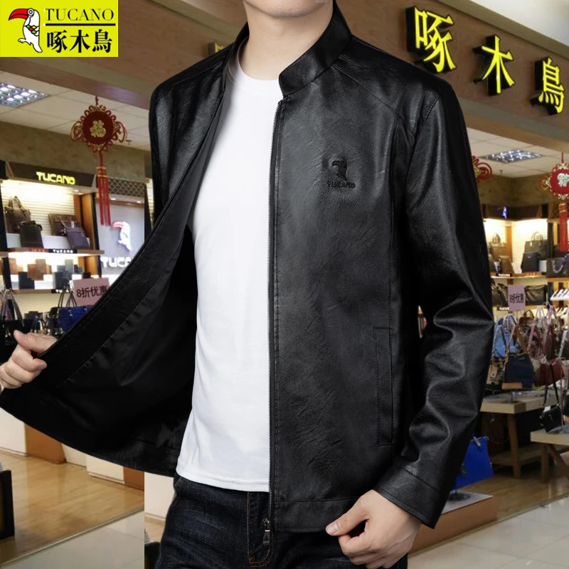 啄木鸟正品新款2025男士立领秋冬皮夹克