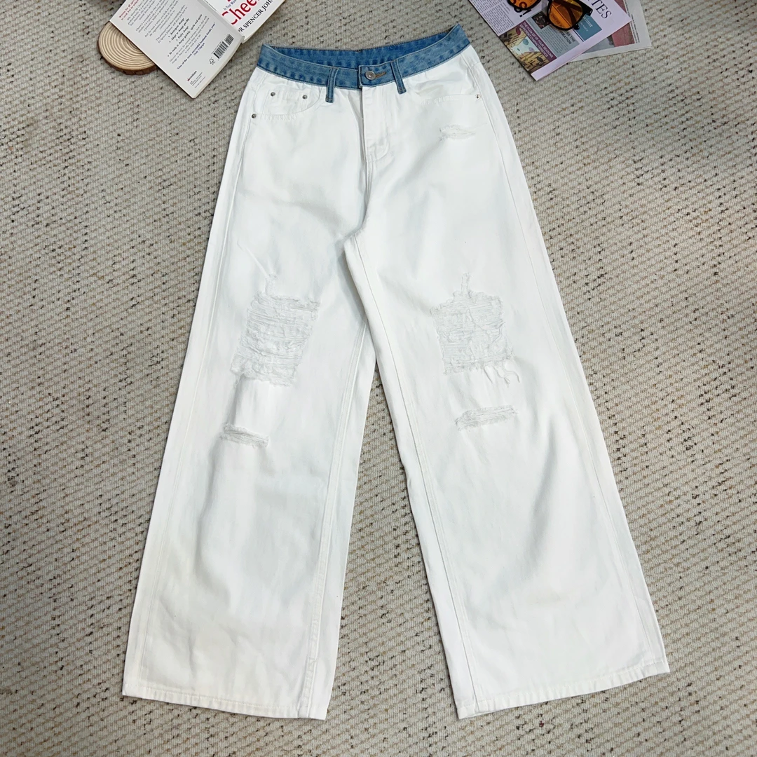 2025夏季新款时尚百搭做旧休闲牛仔长裤3842