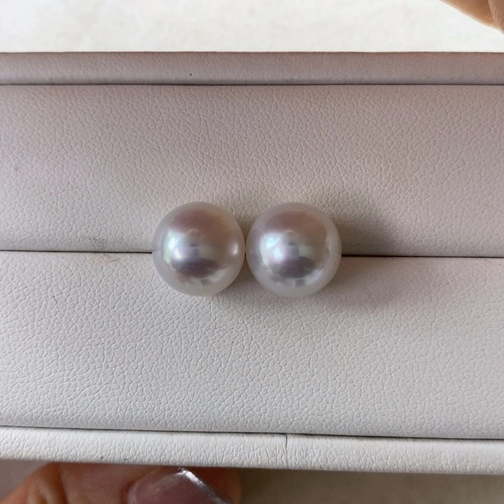 18K金镶嵌海水珍珠耳饰澳白11-12mm