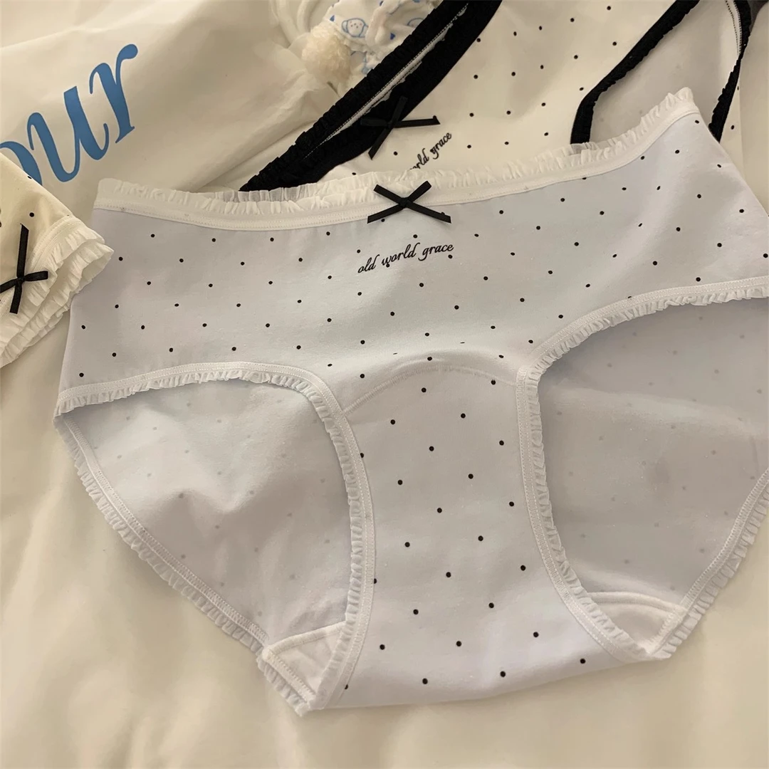 甜美蕾丝边内裤女纯棉抗菌加长裆亲肤日系少女女生透气款三角裤