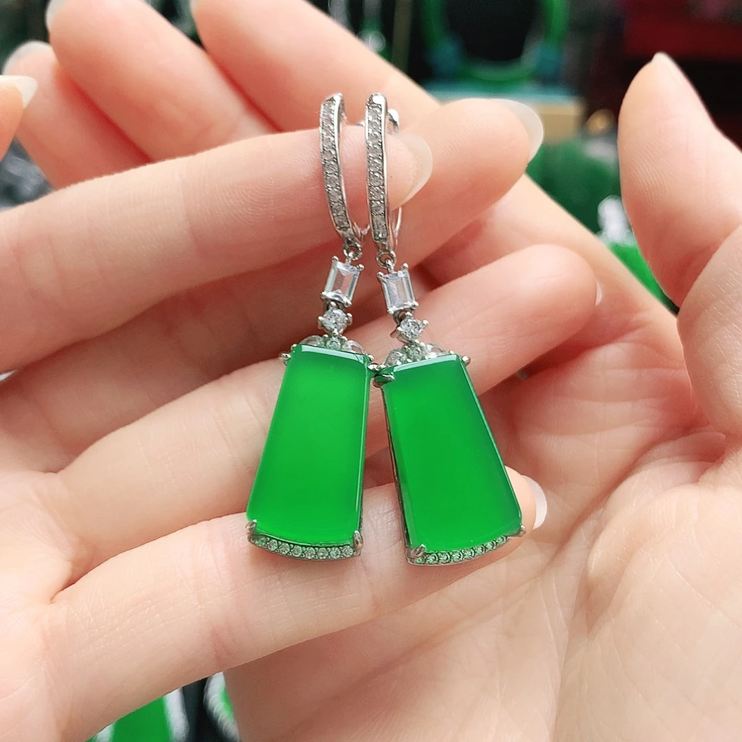 玛瑙/玉髓耳钉银S925镶嵌