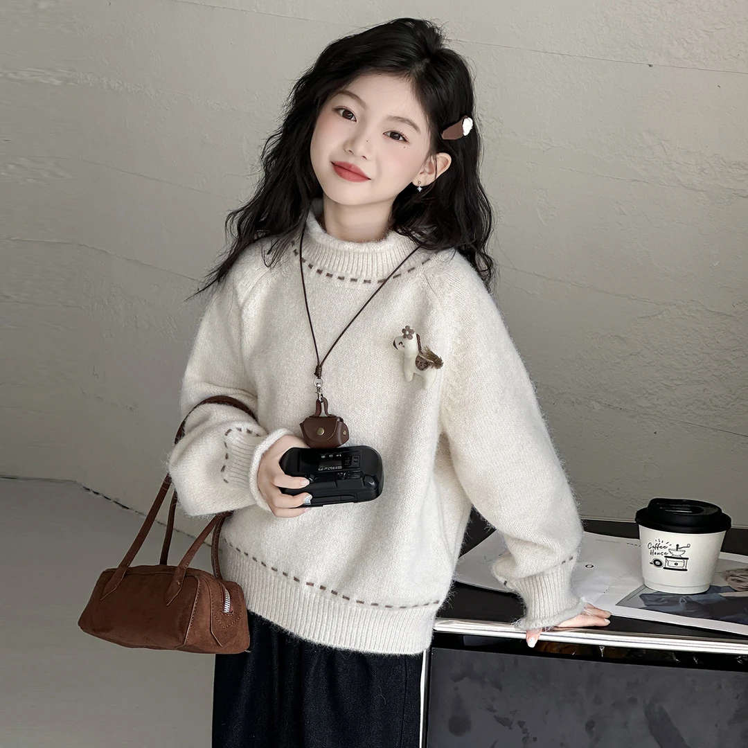 女童毛衣2025新款洋气秋冬装儿童大童冬季加厚女孩针织打底衫上衣