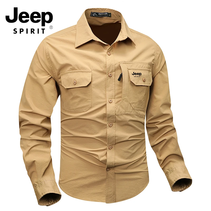 JEEPSPIRIT新款战术长袖衬衫男士商务通勤衬衣男工装户外休闲外套
