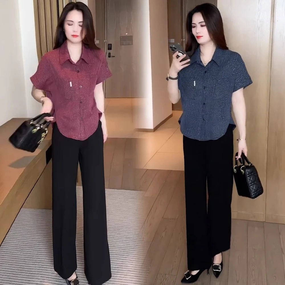 夏季穿搭时尚短袖衬衫女2025新款百搭休闲宽松显瘦小个子洋气小衫