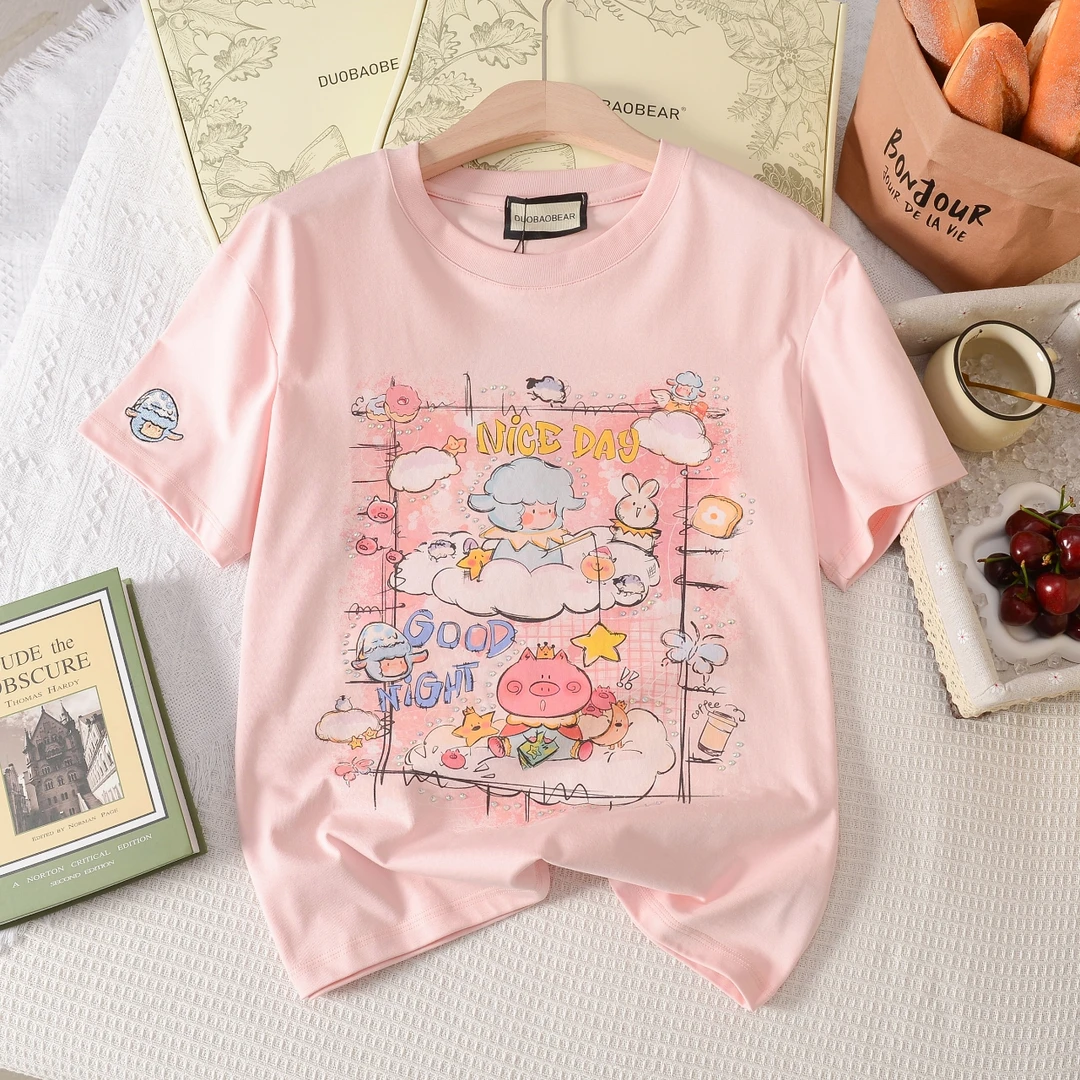 猫鼠熊精选新款拔染加烫钻T恤圆领卡通时尚休闲韩版夏季网红