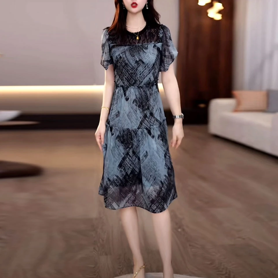 双绉丝时尚洋气优雅礼服裙2025夏季新款修身减龄气质显瘦连衣裙女