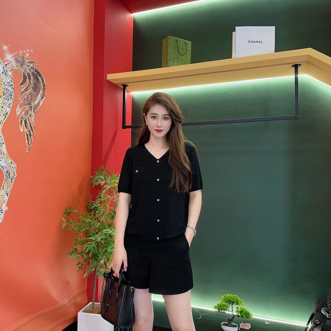 9611多金时尚夏装宽松雪纺针织短袖高级黑新款中年遮肚子洋气上衣