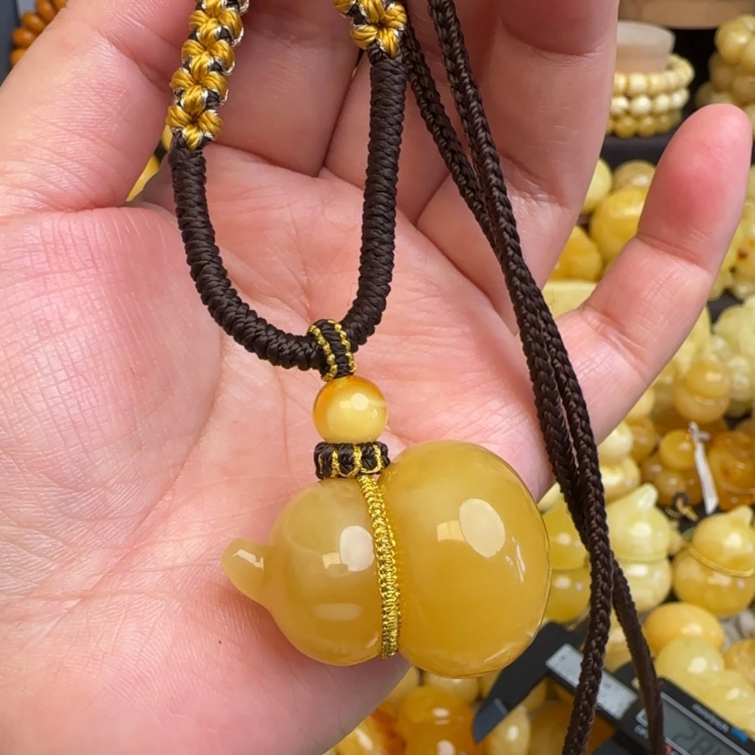 蜜蜡未镶嵌套链天然俄料浓蜡妖花蜜蜡葫芦吊坠