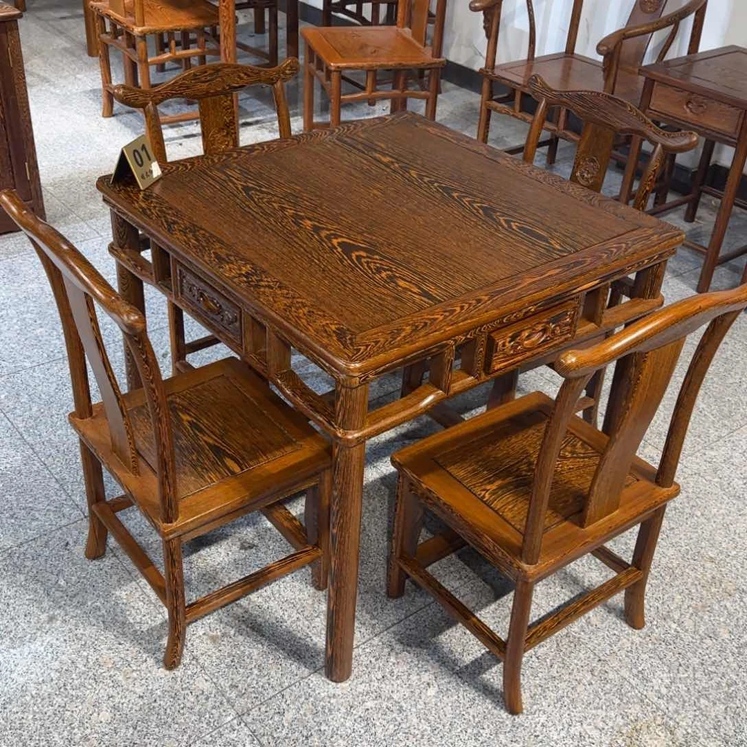 鸡翅木类成套家具78乘78高68一桌四椅