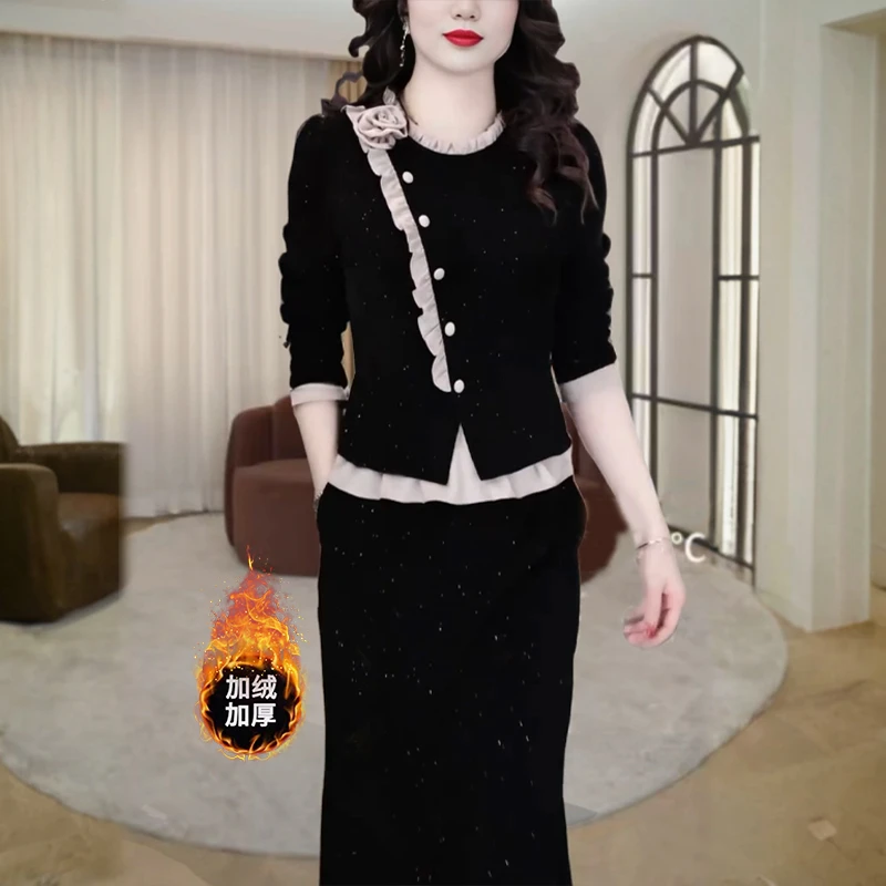 4165#秋冬季假两件长袖时尚连衣裙显瘦气质洋气裙子