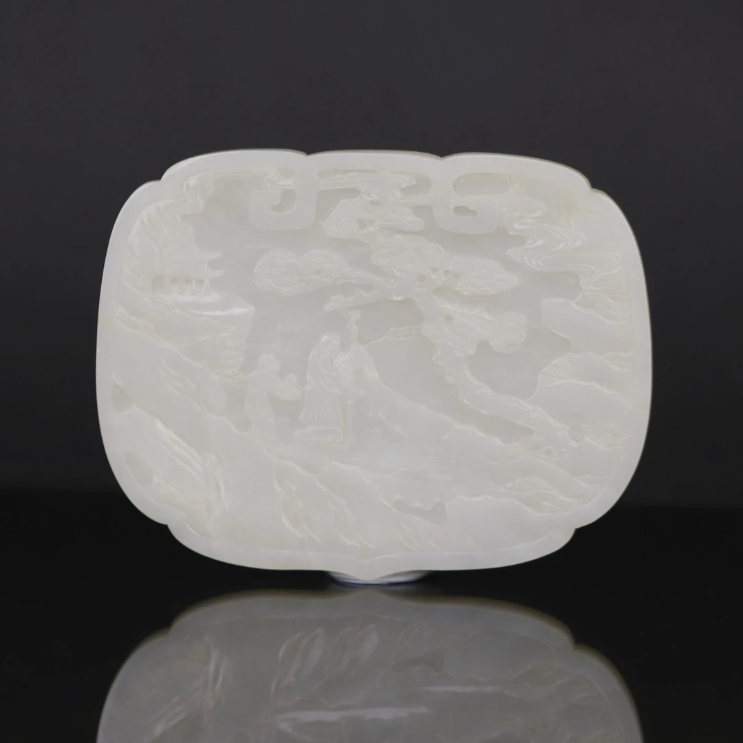 【古董 】32、清代  和田玉山水人物瓦子