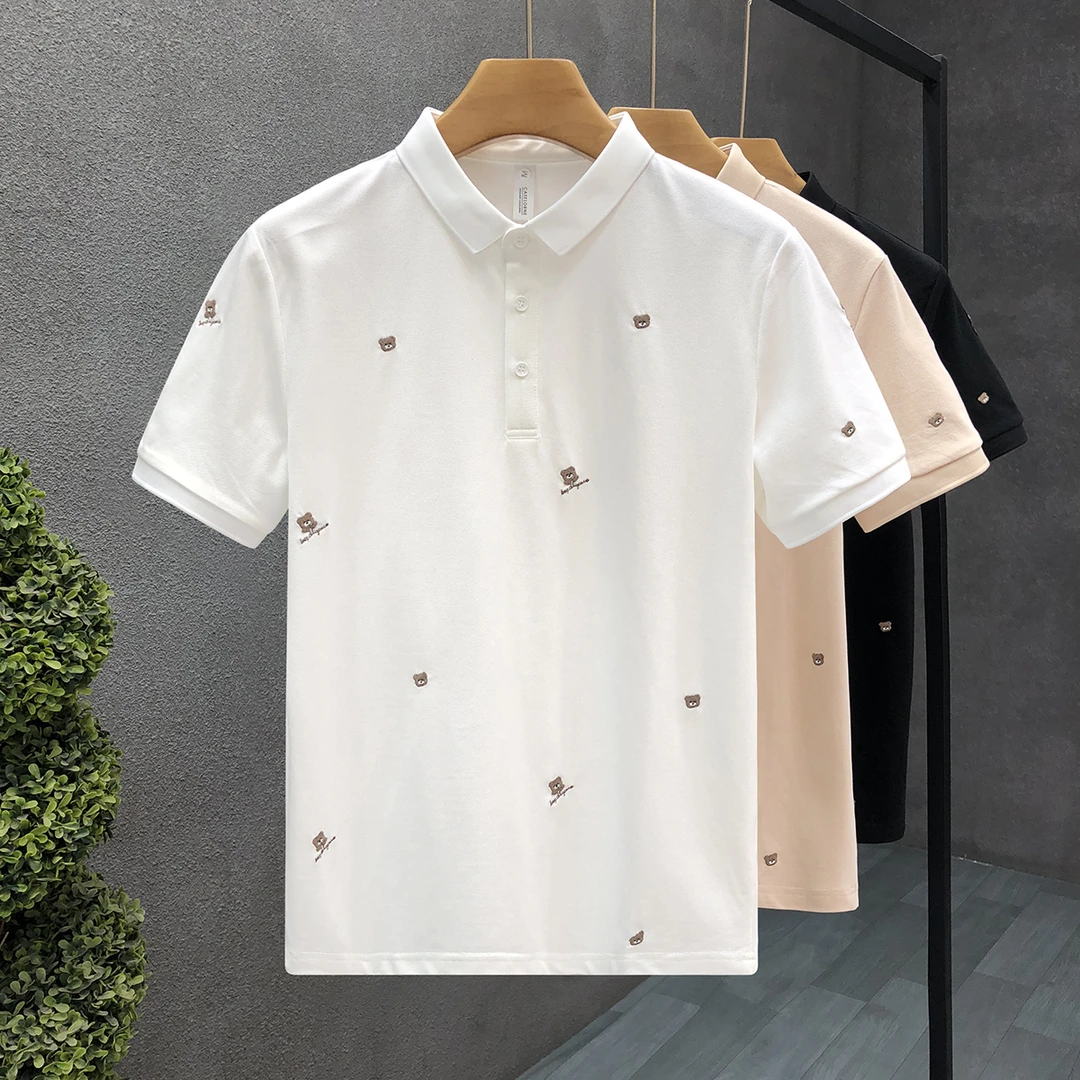 郎的进口品质小熊刺绣polo衫男潮牌翻领短袖t恤夏季修身半袖上衣