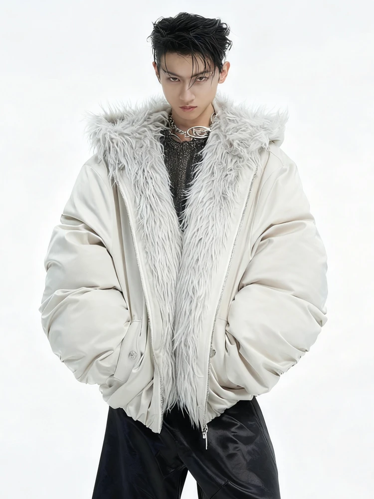 Argue座山雕毛领拼接连帽棉衣男 冬季加厚保暖重磅宽松棉服外套潮