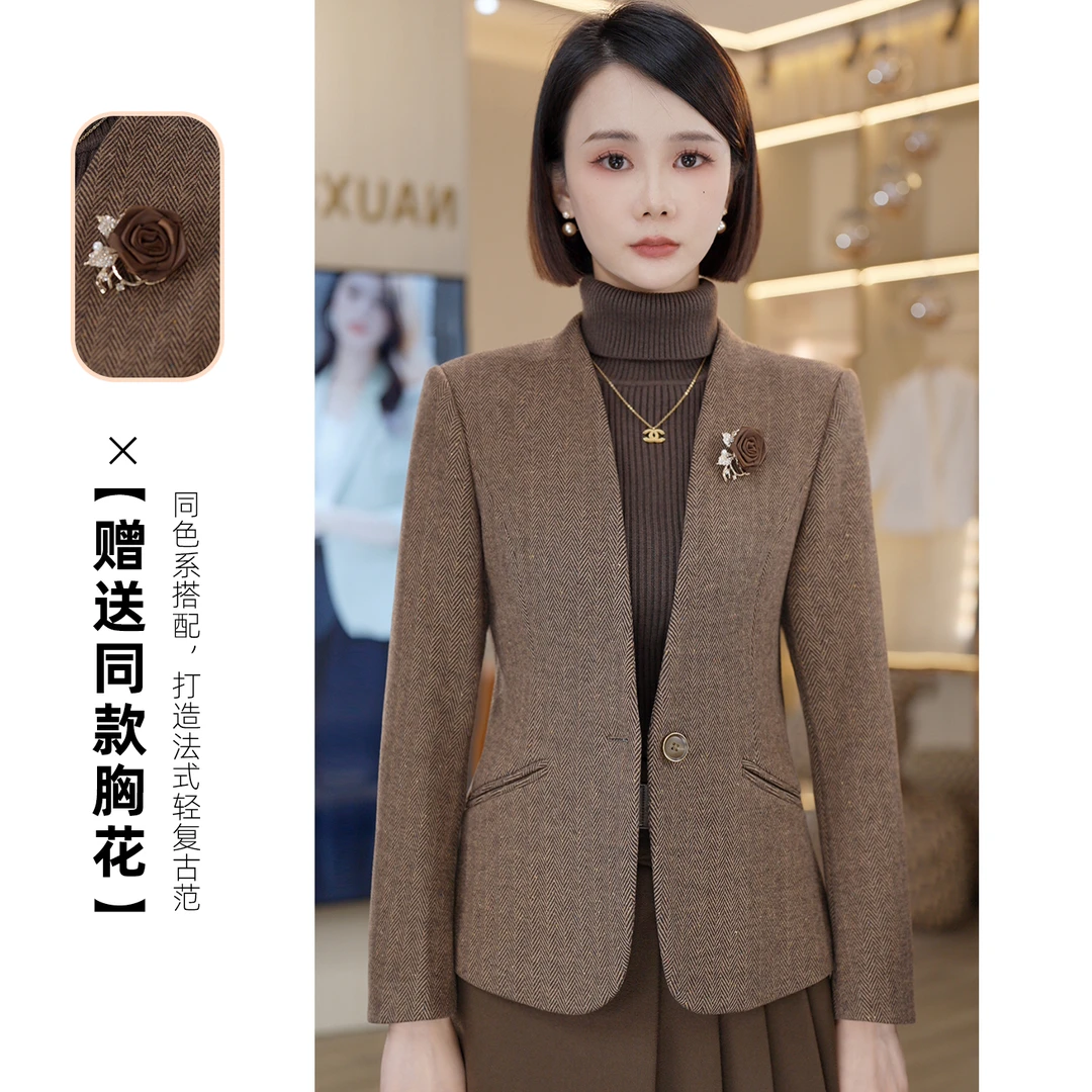 毛呢小西装外套女秋冬2025新款小个子休闲复古气质西服上衣VS8588