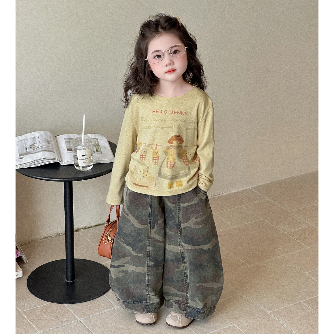 25秋季女童韩版长袖T恤迷彩裤套装儿童洋气打底衫童装秋装两件套