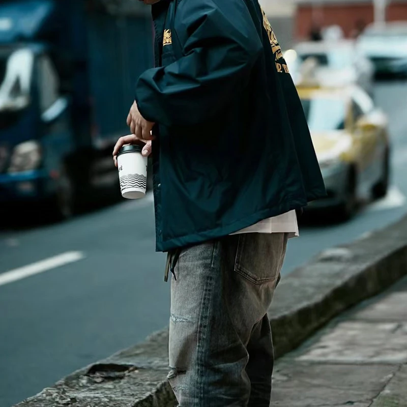 春秋夹克男日系复古机车风后背刺绣风衣教练夹克外套男潮牌上衣