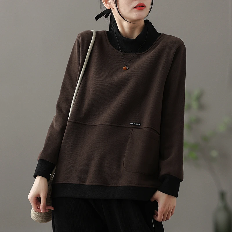 复古民族风高领卫衣重工加绒加厚女式宽松显瘦保暖短款长袖上衣潮