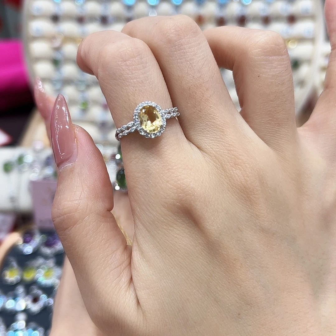 ****花黄晶戒指银S925镶嵌