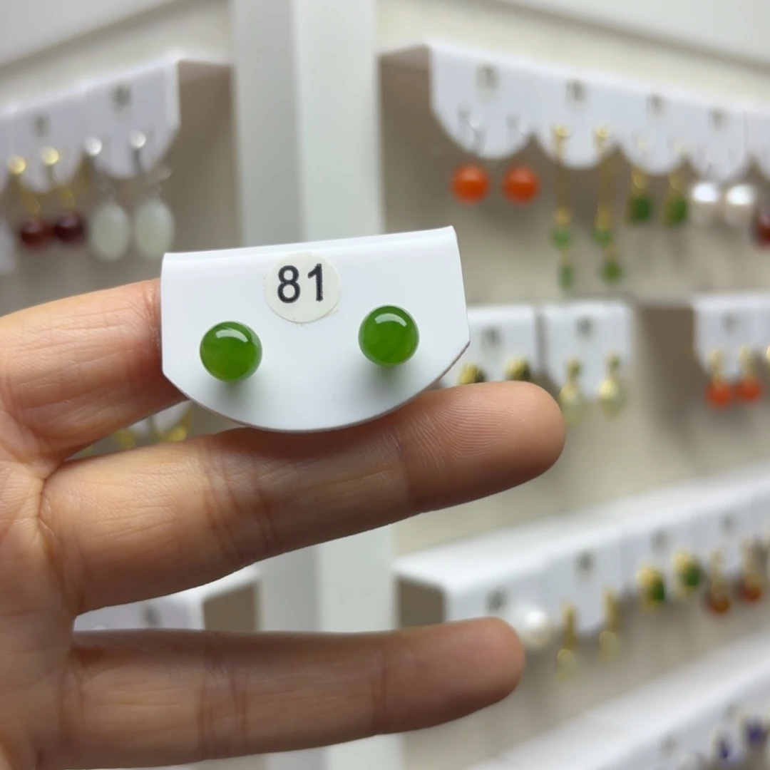 和田玉银S925镶嵌耳饰8mm