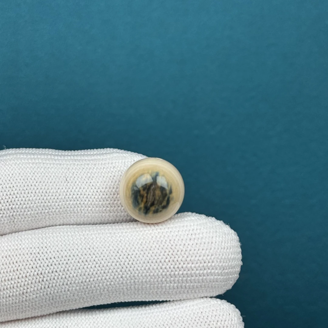 D34-58天然猛犸牙 蓝眼睛圆珠15.1mm支持复检假一罚十
