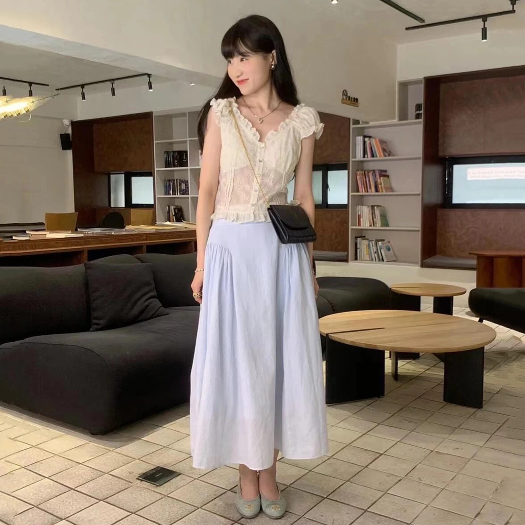 A354+A355夏季穿搭一整套气质蕾丝显瘦半身裙子洋气漂亮减龄套装