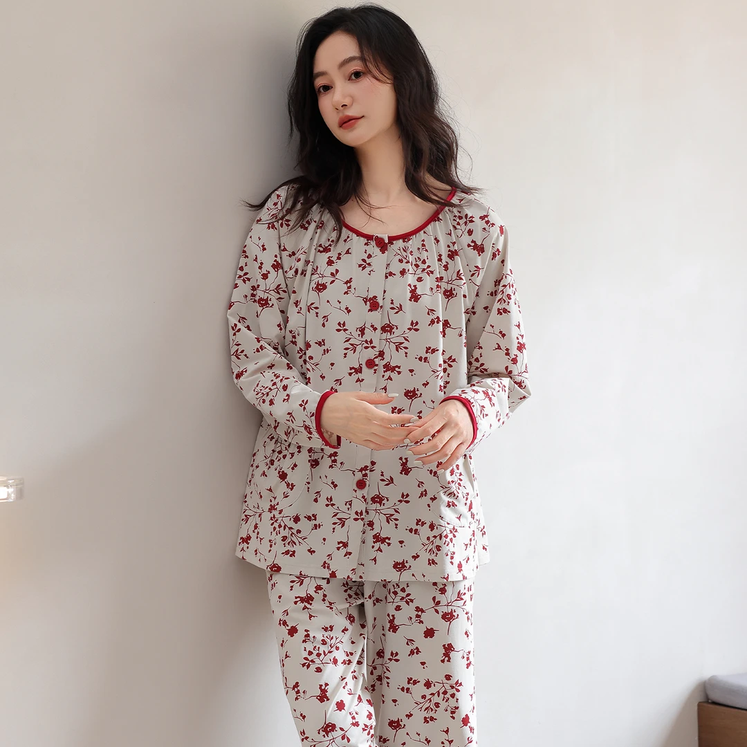 睡衣女款春秋款纯棉长袖长裤新款开衫薄款大码高级感宽松家居服