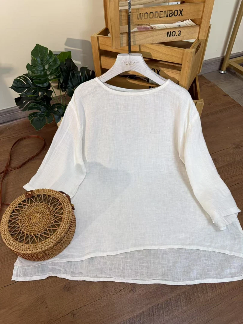 【云目悠悠】春夏季新款汉麻时尚休闲女士五分袖衬衫-2025222