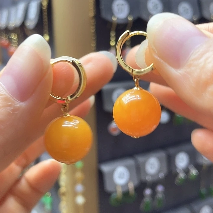 蜜蜡银S925镀金镶嵌耳饰