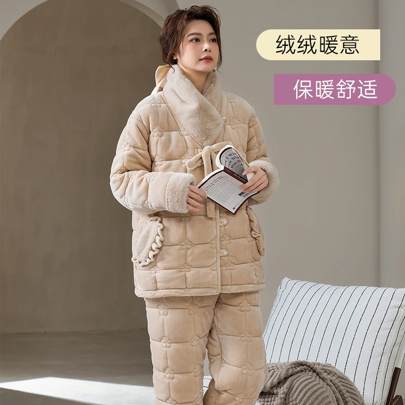 2025冬季新款爆款睡衣女士家居服套装夹棉加厚可外穿绒时尚可外穿