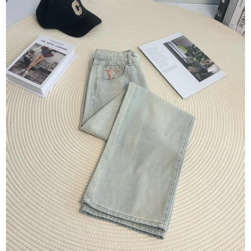 新新定制-浅色高腰复古直筒裤春秋窄版牛仔裤19131