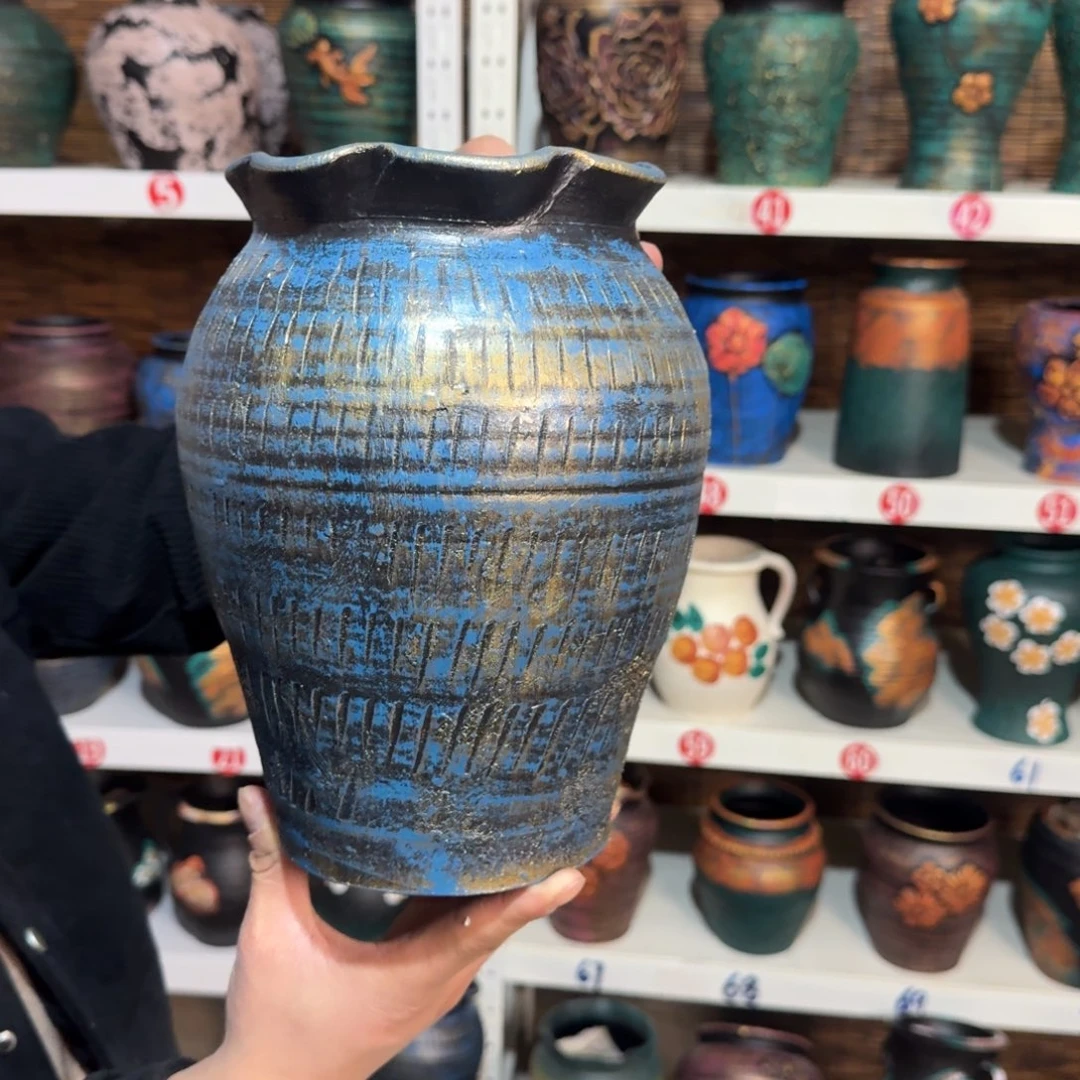 红陶红陶浮雕花盆炸炸炸