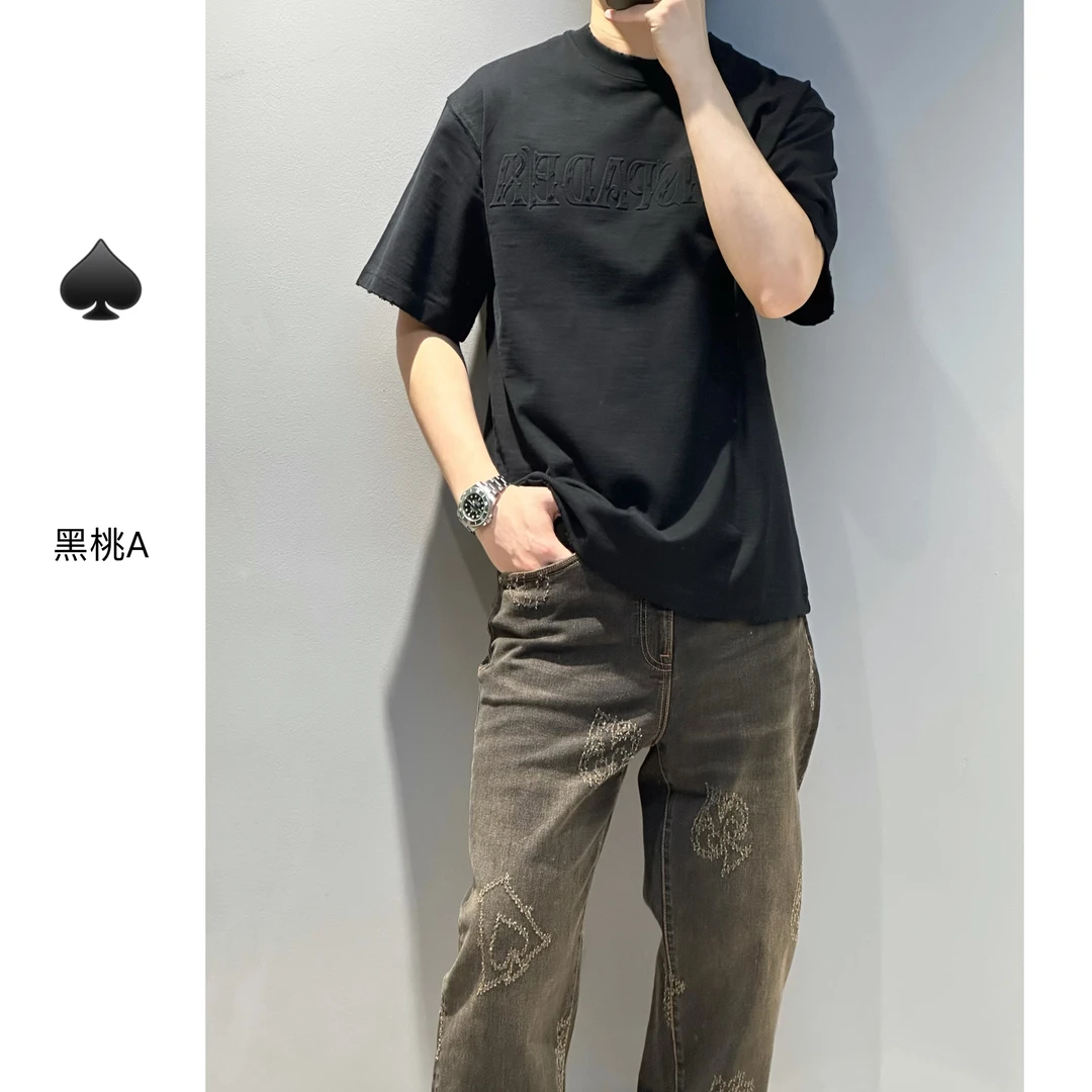 085 费雷黑桃A/25秋冬新款男士高品质长绒棉简约宽松圆领短袖T恤