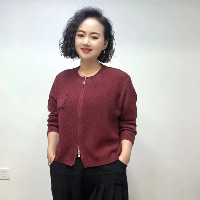 春秋时尚燕尾式开衫双拉链毛衣 2691