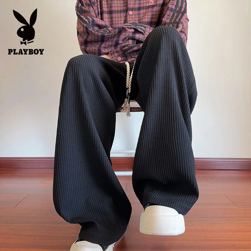 花花公子休闲裤男士宽松直筒垂感松紧腰长裤夏季新款美式潮牌男装