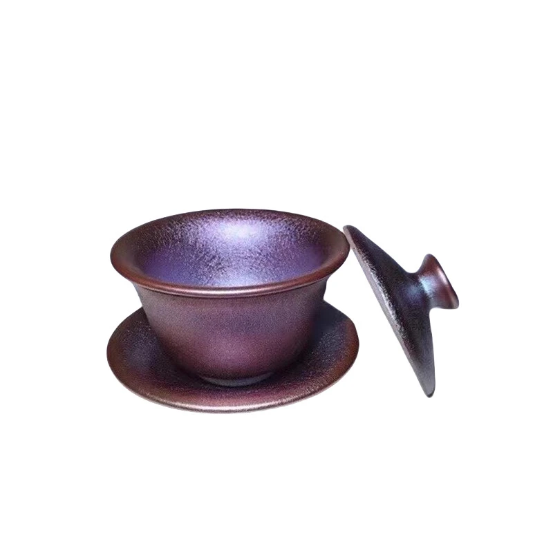 流光溢彩三才盖碗手工建盏茶具