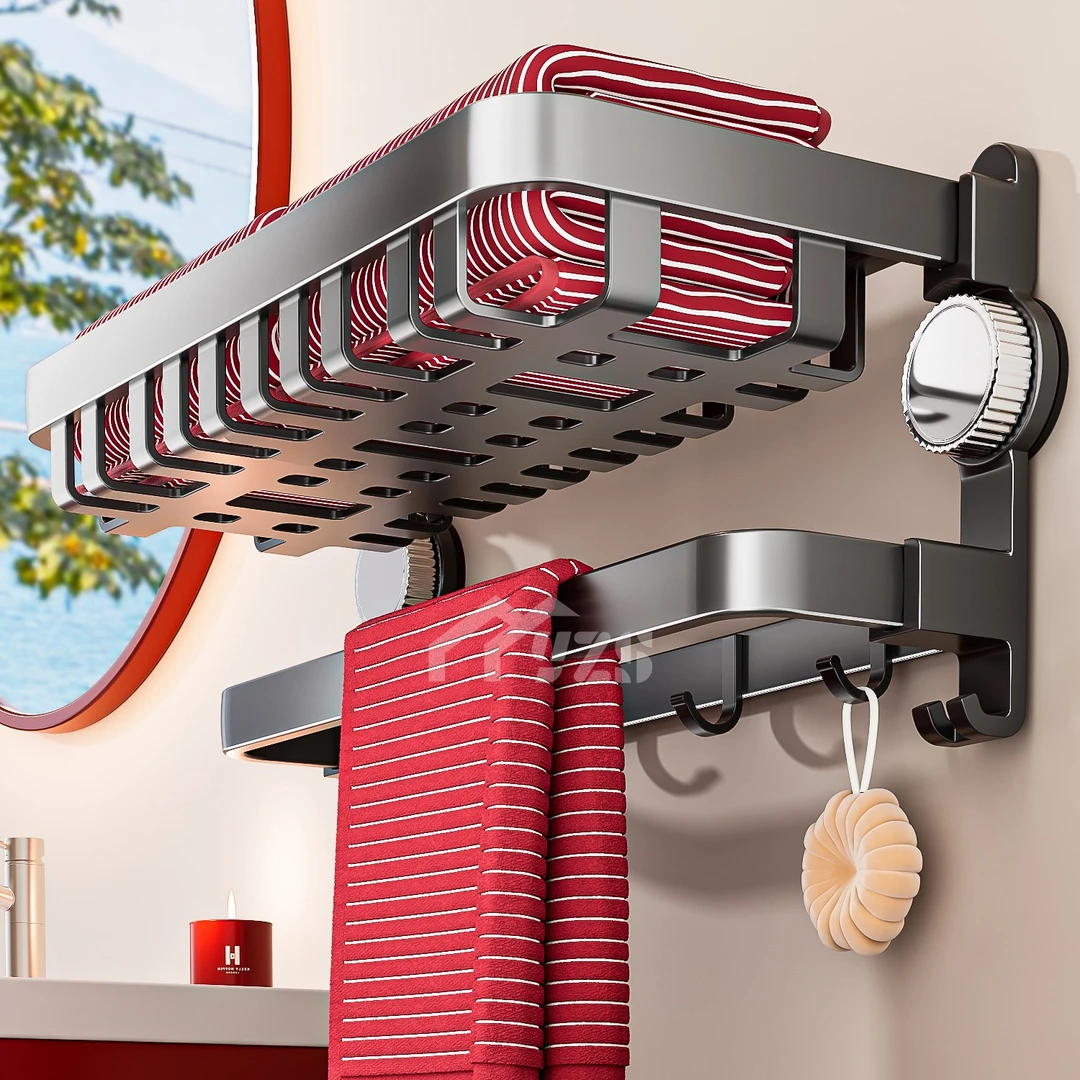 真空吸盘毛巾架卫生间浴室置物架一体壁挂式厕所洗澡收纳浴巾架