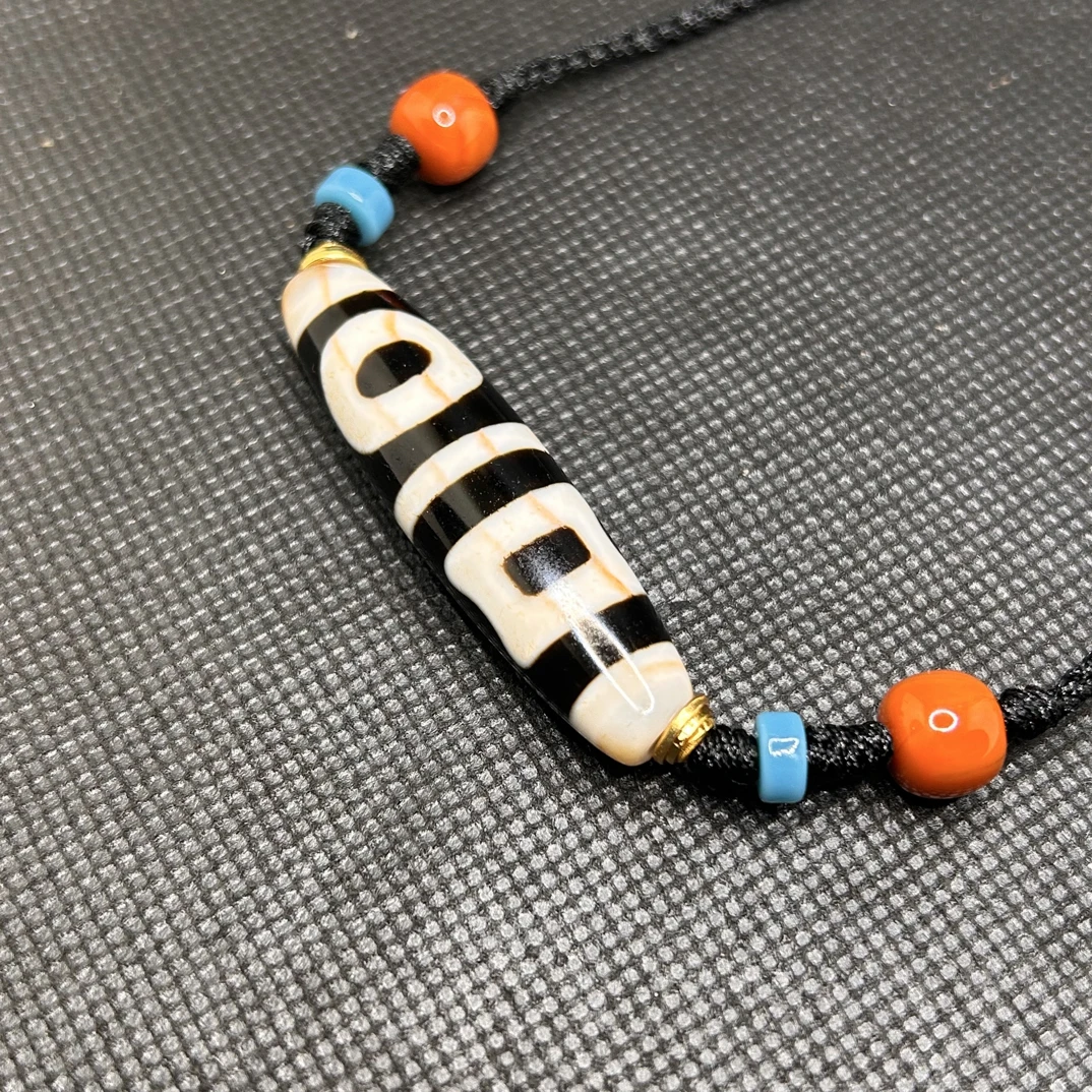 台珠手工珠行运奶糖爆砂系列多图腾条纹玛瑙天珠设计款锁骨链