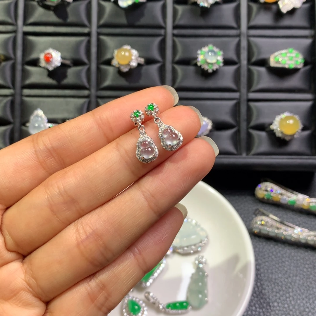 翡翠银S925镶嵌耳饰