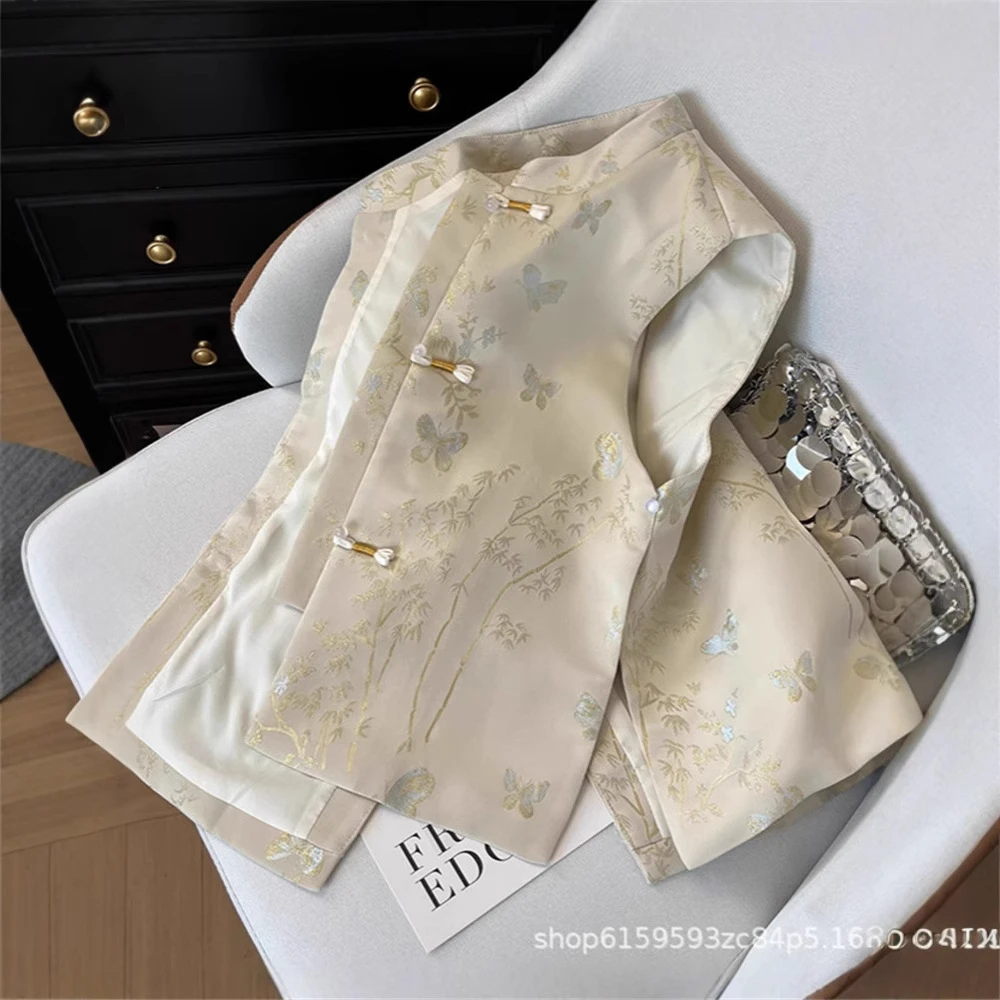 新款时尚国风复古盘扣马甲春秋高级感洋气百搭新中式外穿马夹上衣