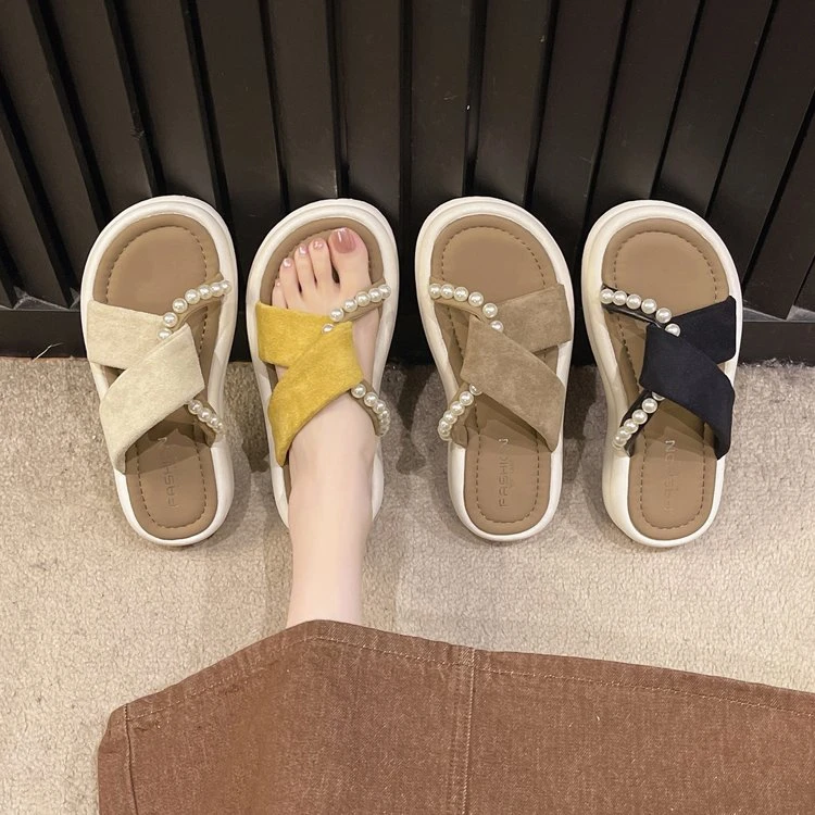 珍珠夏季一字拖珍珠装饰拖鞋女夏外穿厚底ins外穿时尚网红凉拖鞋