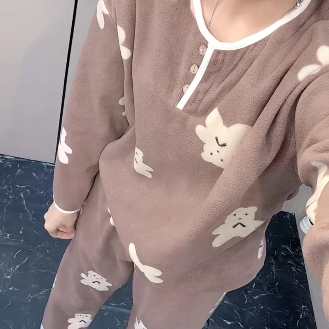 云舒绒卡通冬季女睡衣家居服套装宽松舒适保暖居家服