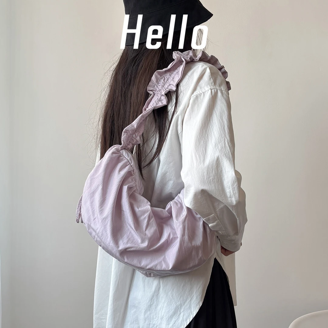 HELLO韩系慵懒风大容量饺子包夏季新款ins少女斜挎包包皱褶云朵包