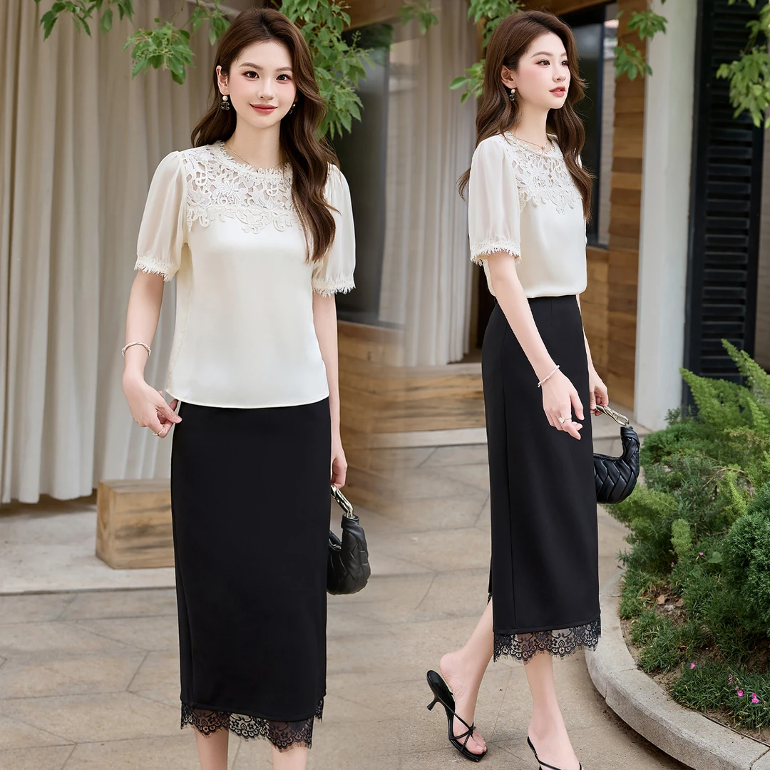 2025夏季新款设计感两件套蕾丝拼接时尚气质高端精致半身裙套装女