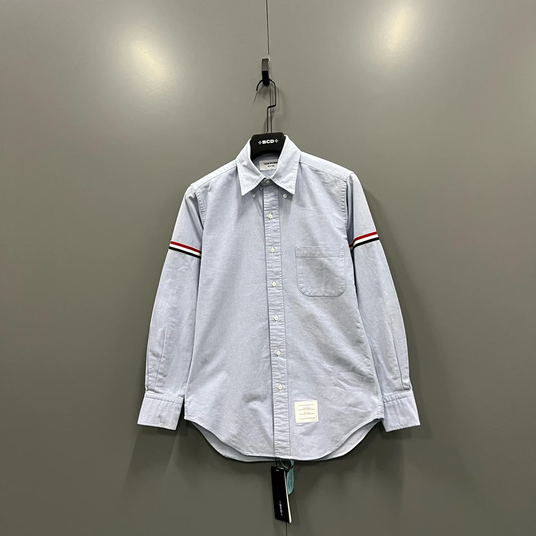 95新 THOMBROWNE Thom Browne TB 浅蓝色条纹长袖衬衫 1码/95新