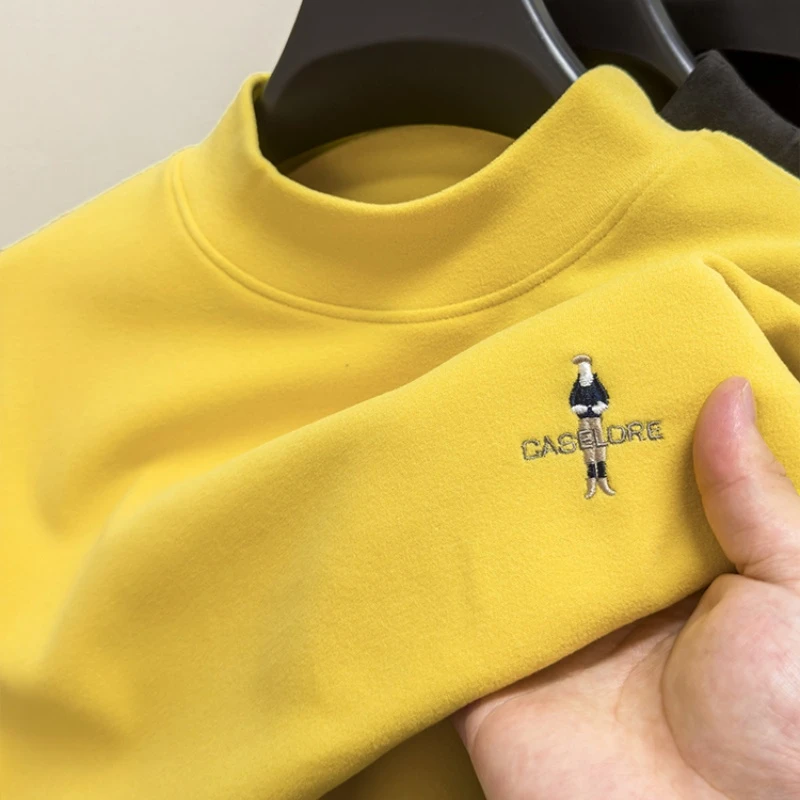 CATIA SELI秋冬季中领德绒男士内搭半高领双面绒长袖t恤保暖上衣