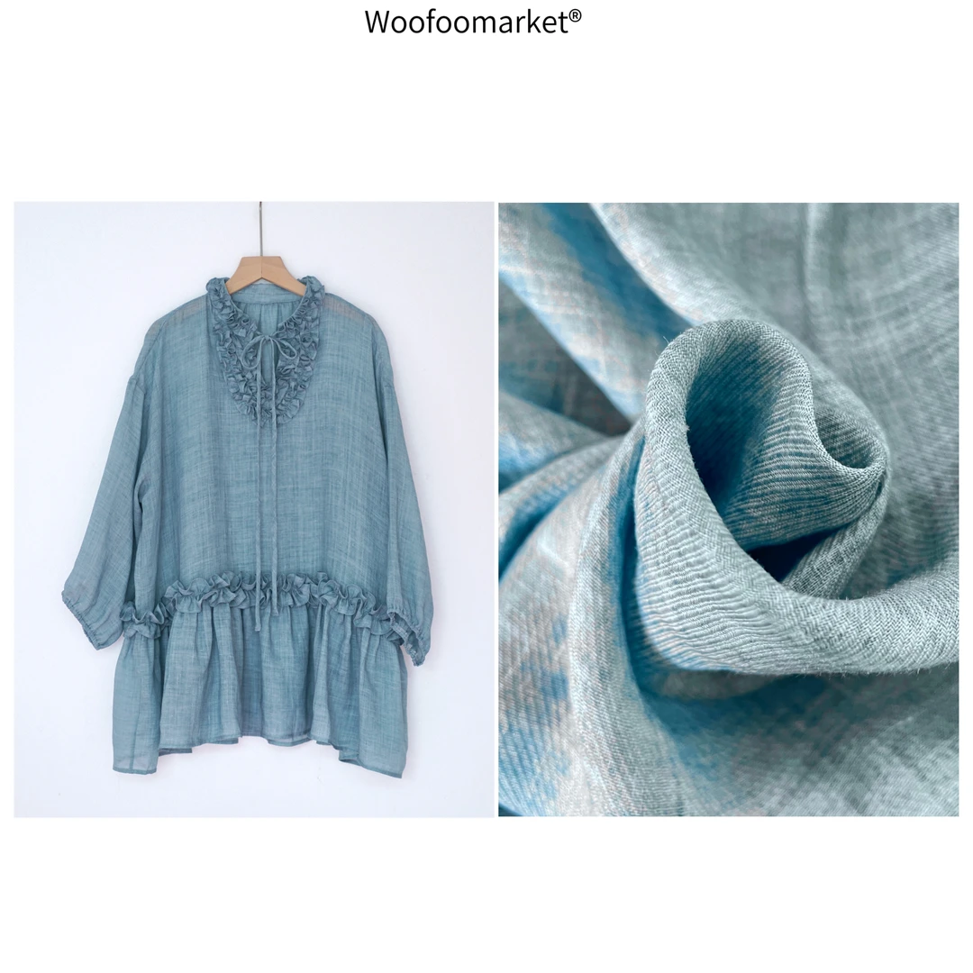 【于月专属】天丝苎麻 重工木耳花七分袖宽松衬衫女春夏 CY729