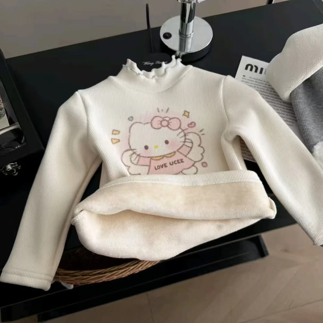 釉兮·新款加绒冬季卡通动漫厚款女打底衫内搭圆领套头卫衣秋冬