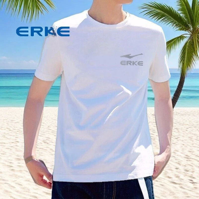 鸿星尔克男士t恤短袖男2025秋冬潮流j健身多巴胺百搭休闲白色T恤